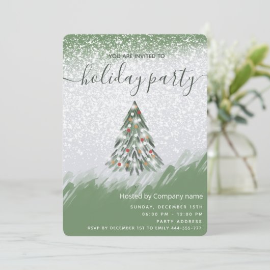 水の色の冬の松の木のホリデーパーティー会社 招待状 (スタンド正面)