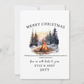 水の色の冬の松の木の焚き火クリスマス 招待状 (正面)