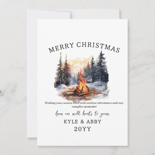 水の色の冬の松の木の焚き火クリスマス 招待状 (正面)