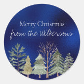 水の色の冬の森の夜のシンプル木 ラウンドシール (正面)