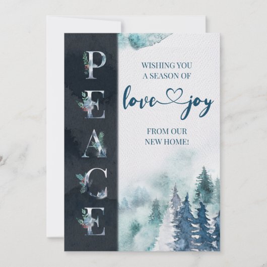 水の色の冬の森の平和ラブジョームービング 案内状 (正面)