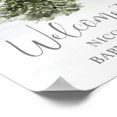 水の色の冬の森の灰色の赤ちゃんシャワーへようこそ ポスター (角)