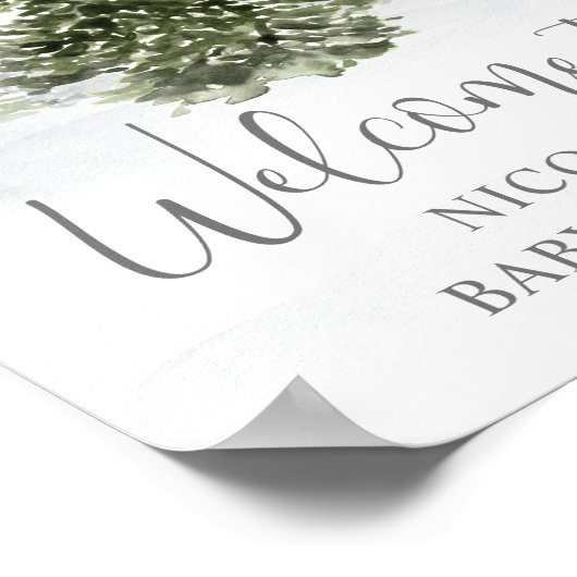 水の色の冬の森の灰色の赤ちゃんシャワーへようこそ ポスター (角)