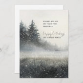水の色の冬の森の雪フラットホリデーカード シーズンカード (正面/裏面)