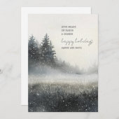 水の色の冬の森の雪フラットホリデーカード シーズンカード (正面/裏面)