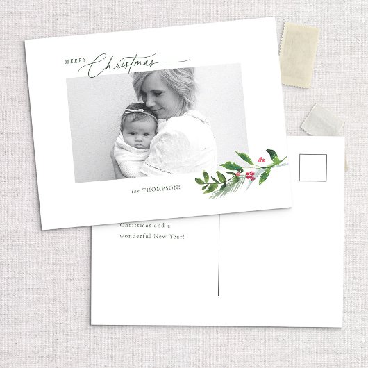 水の色の冬の緑のクリスマスモダンの写真 ポストカード