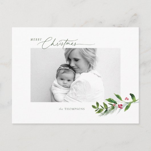 水の色の冬の緑のクリスマスモダンの写真 ポストカード (正面)