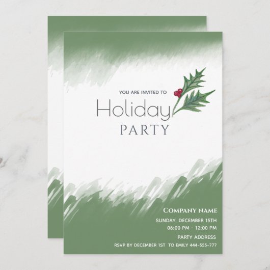 水の色の冬の緑のホリデーパーティー 招待状 (正面/裏面)