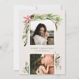 水の色の冬の緑のホリデーフォトカード シーズンカード