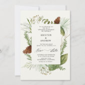 水の色の冬の緑の延期結婚の 招待状 (正面)