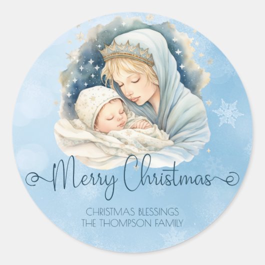 水の色の出生シーン宗教クリスマス ラウンドシール (正面)