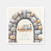 水の色の列車ベビーシャワー スタンダードカクテルナプキン (正面)