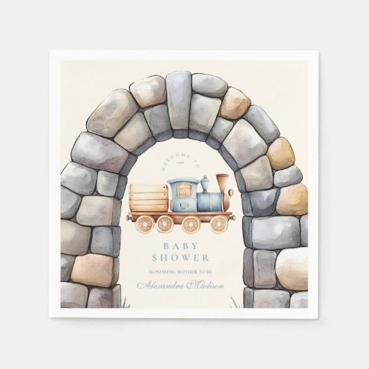 水の色の列車ベビーシャワー スタンダードカクテルナプキン (正面)