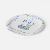 水の色の列車ベビーシャワー ペーパープレート (アングル)