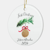 水の色の初めてのクリスマスの木メリーと明るい セラミックオーナメント (左)