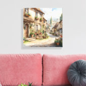 水の色の古いヨーロッパの村の素朴なビュー。 キャンバスプリント (インサイチュ (リビング))