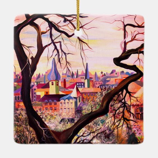 水の色の古代フランスの決済ルクセンブルク セラミックオーナメント (裏面)