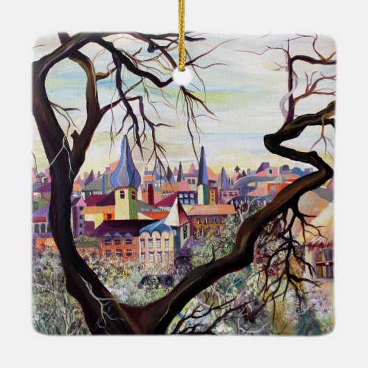 水の色の古代フランスの決済ルクセンブルク セラミックオーナメント (裏面)