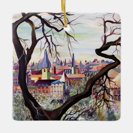 水の色の古代フランスの決済ルクセンブルク セラミックオーナメント (正面)