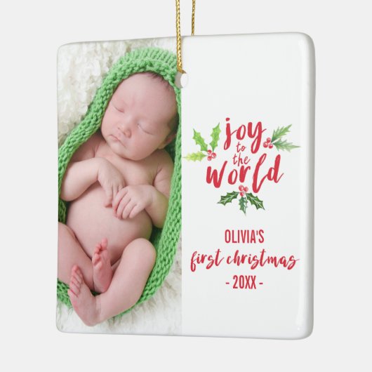 水の色の喜びを世界にベビーの初めてのクリスマス セラミックオーナメント (左)