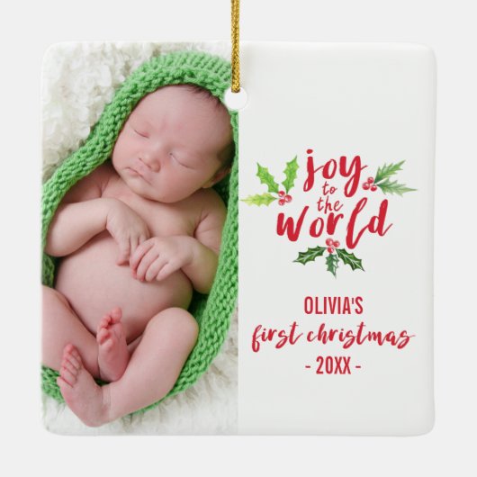 水の色の喜びを世界にベビーの初めてのクリスマス セラミックオーナメント (裏面)