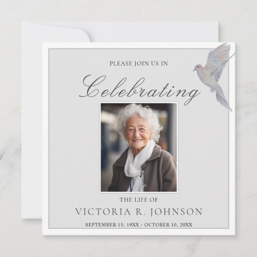 水の色の喪の鳩お祝いの写真 招待状 (正面)