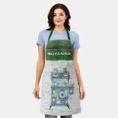 水の色の国のキッチングリーンパーソナライズされた名 エプロン (着用した状態)