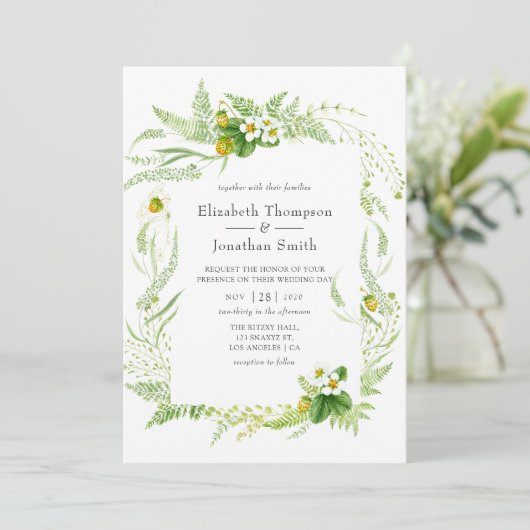 水の色の国の素朴緑結婚草 招待状 (スタンド正面)