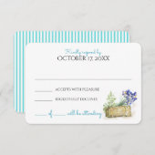 水の色の国ヴィンテージ結婚式の応答 出欠カード (正面/裏面)