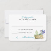 水の色の国ヴィンテージ結婚式の応答 出欠カード (正面)