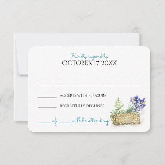 水の色の国ヴィンテージ結婚式の応答 出欠カード (正面)