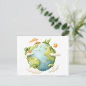 水の色の地球 – 自然エレメンと漫画の地球 ポストカード (スタンド正面)