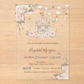 水の色の城、花、金ゴールド星ベビーシャワー アクリル招待状 (正面)