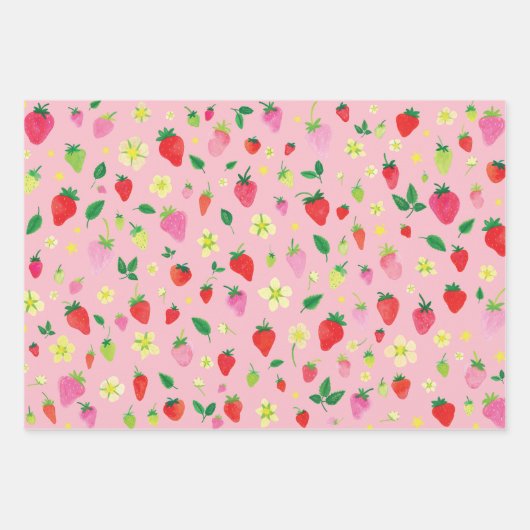 水の色の夏のイチゴのギフトラップ ラッピングペーパーシート (正面3)