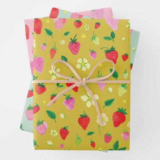 水の色の夏のイチゴのギフトラップ ラッピングペーパーシート (インサイチュ)