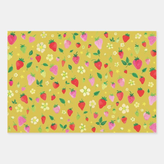 水の色の夏のイチゴのギフトラップ ラッピングペーパーシート (正面)