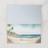 水の色の夏の海ビーチ宛先ウェディング プレイスカード (外部開封)