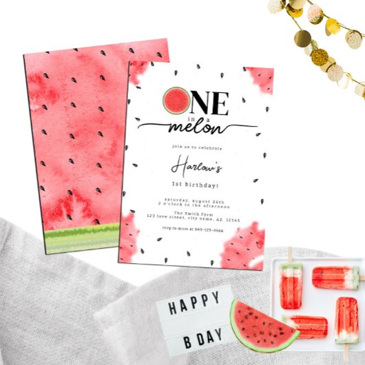 水の色の夏の1メロンレッドスイカ 招待状
