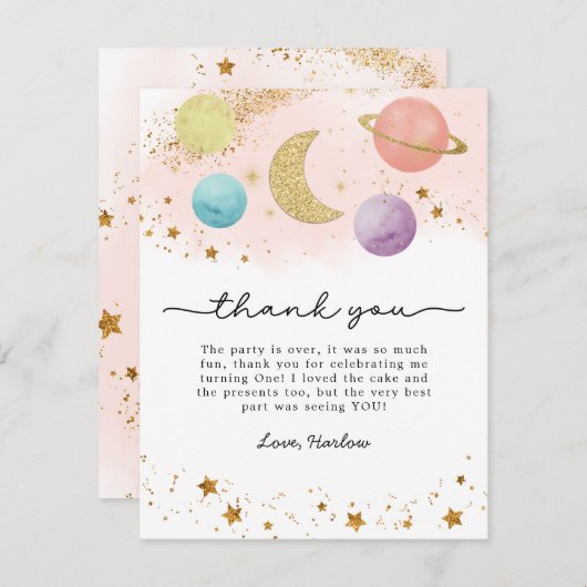 水の色の外側のスペース2ザムーンサンキューカード サンキューカード (正面/裏面)