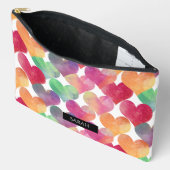 水の色の多くの愛のハート パーソナライズされた アクセサリーポーチ (見開き)