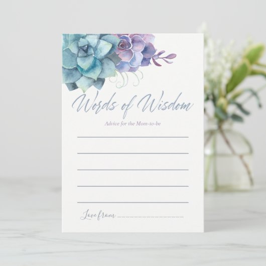 水の色の多肉乳母の赤ちゃんシャワーのためのアドバイス 招待状 (スタンド正面)