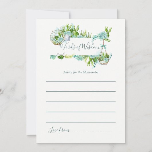 水の色の多肉乳母の赤ちゃんシャワーのためのアドバイス 招待状 (正面)