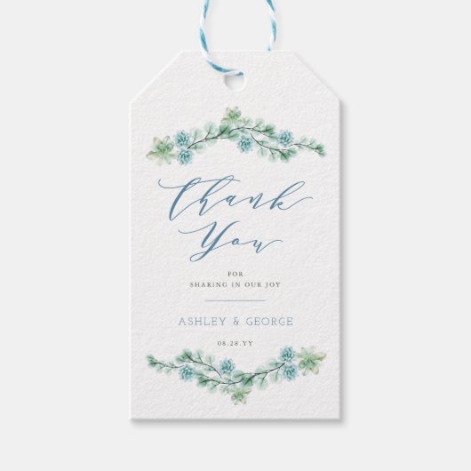 水の色の多肉質ガーデンシック結婚の感謝の気持ち ギフトタグ (正面)