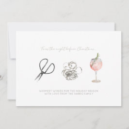 水の色の夜のクリスマスプレゼントのラップ&ワイン シーズンカード