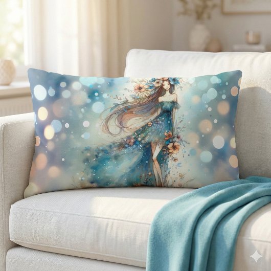 水の色の夢の中のエーテルのファンタジー女神 ランバークッション