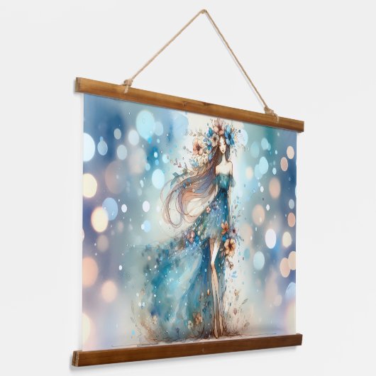 水の色の夢の中のエーテルのファンタジー女神 吊り下げ型タペストリー (傾斜あり)