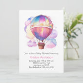 水の色の夢ホットエアバルーン女の子ベビーシャワー 招待状 (スタンド正面)