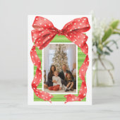 水の色の大きな赤い弓プレゼントクリスマスフォト シーズンカード (スタンド正面)