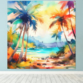 水の色の太陽のパルミービーチ キャンバスプリント (インサイチュ (ウッドフロア))