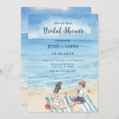 水の色の女の子のバイビングでビーチブライダルシャワー 招待状 (正面/裏面)